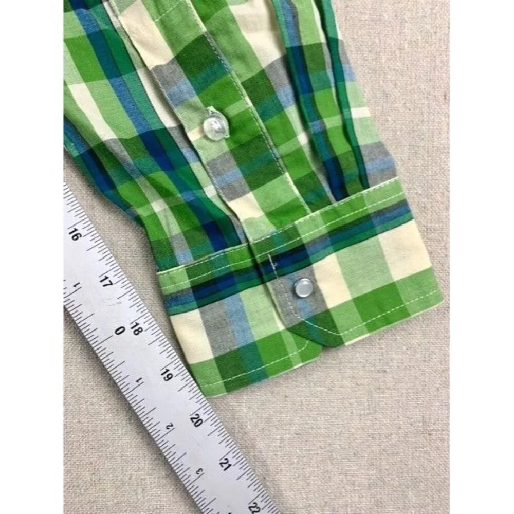 Levis Men's X-Large Plaid Button-Up Western Shirt Green‎ & Blue with Pearl Snaps